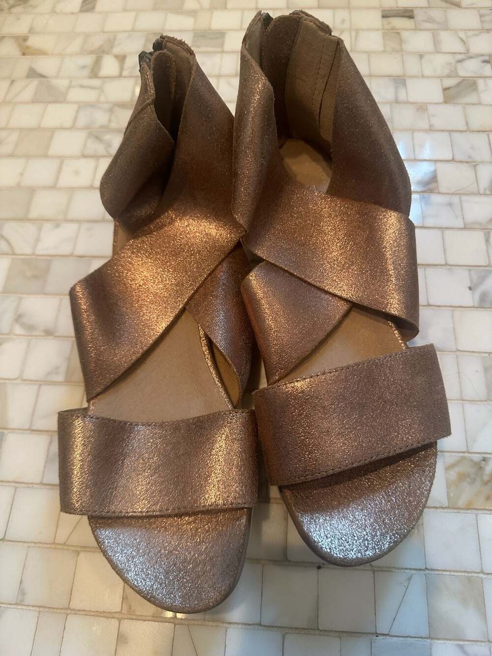 Eileen Fisher Gold Metallic Sport Platform Sandal Leather Women's Size 7.5